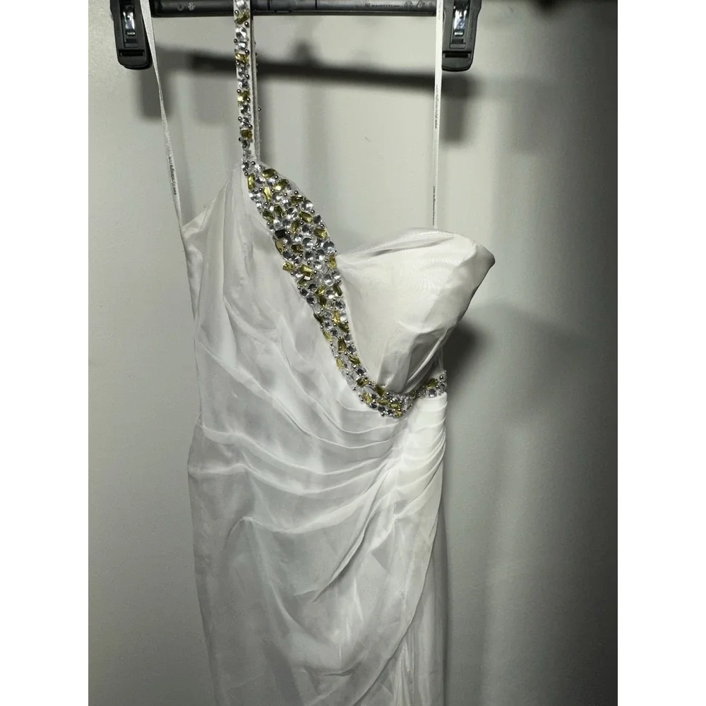 Size 4 Alyce White One Strap One Shoulder Wedding Dress Bridal Gown Rhinestones